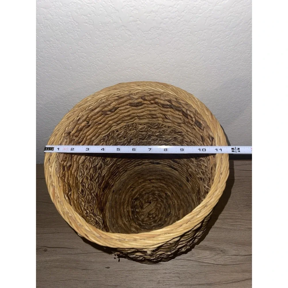 Vintage Hand Woven Wicker Seagrass‎ Waste Basket Trash Can